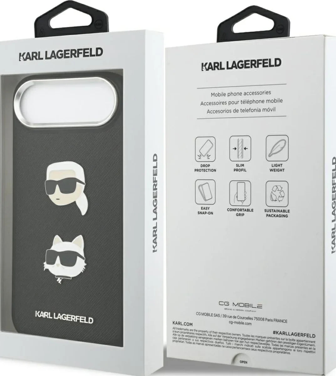 KARL KLHCP17MPSFDHPOK HardCase FW GRAINED PU W/ K&C HEADS PINS & Logo Black iPhone 17 Air