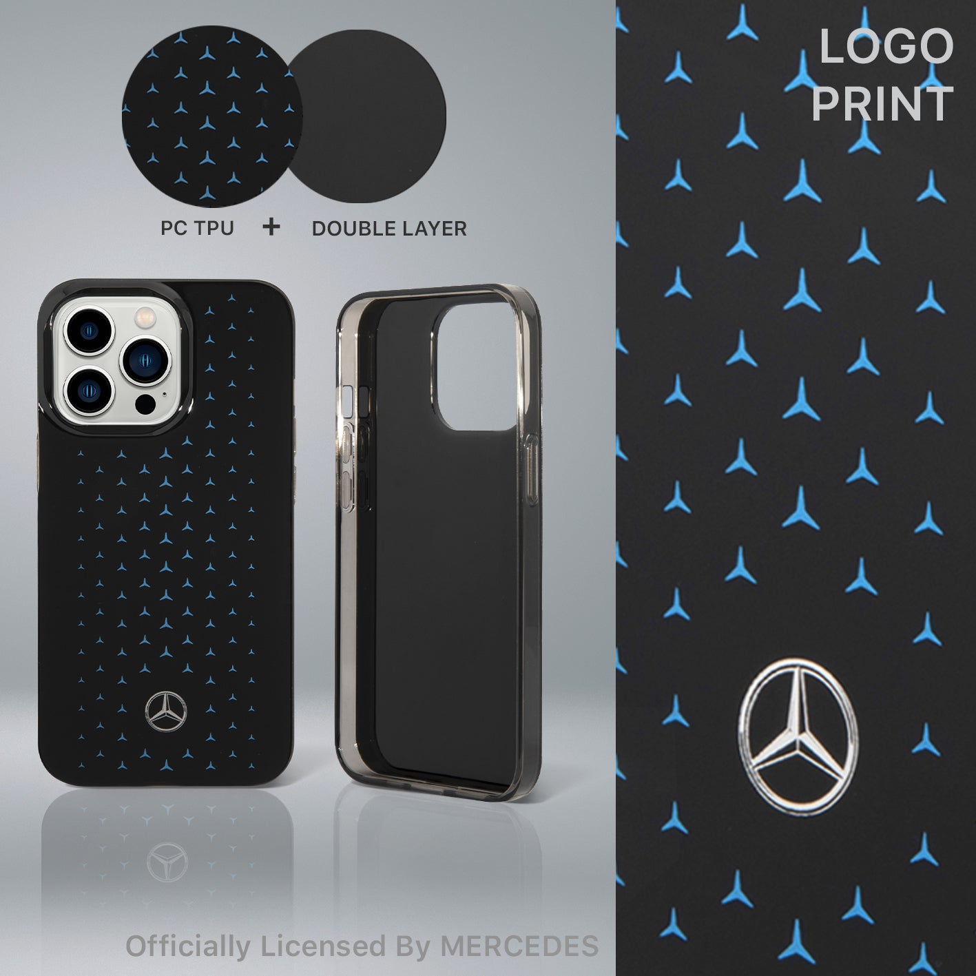 Mercedes-Benz MEHCP14X8UPMTV iPhone 14 Pro Max Transparent Star Pattern Protective Case Blue