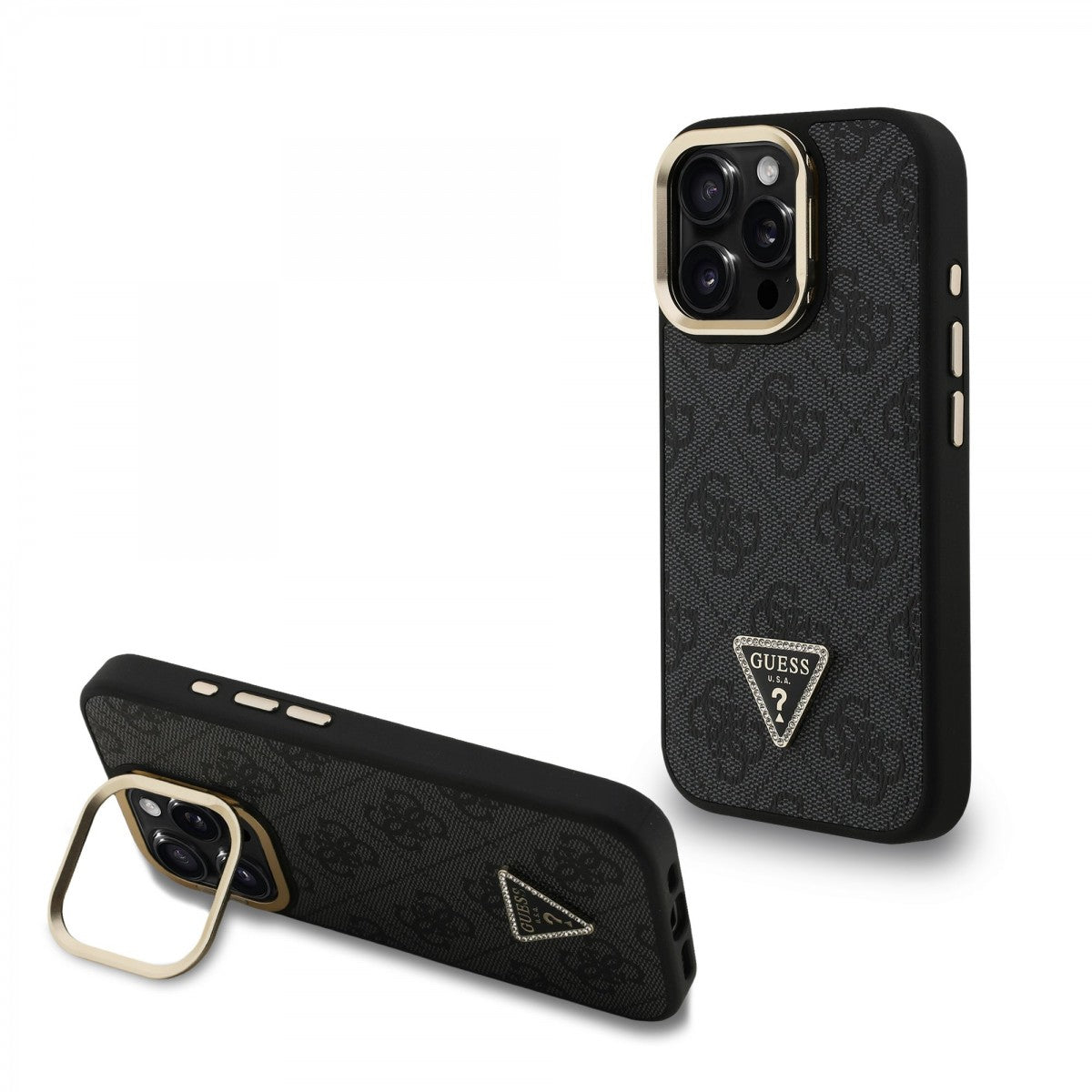 Guess GUHMP16LPCS4GPTK PU W/Trianglel Logo & Stand Camera for iPhone 16 Pro Black