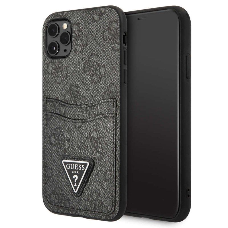 Guess GUHCN65P4TPK iPhone 11 Pro Max black hardcase 4G Triangle Logo Cardslot