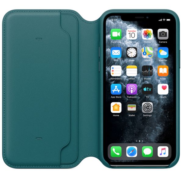 Apple MY1M2ZM/A Leather Folio Bookcase for iPhone 11 Pro Peacock