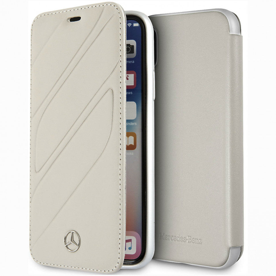 Mercedes MEFLBKI65THLGR  Genuine Leather BookCase with card slots  for iPhone Xs Max