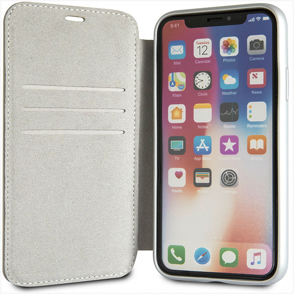 Mercedes MEFLBKI65THLGR  Genuine Leather BookCase with card slots  for iPhone Xs Max