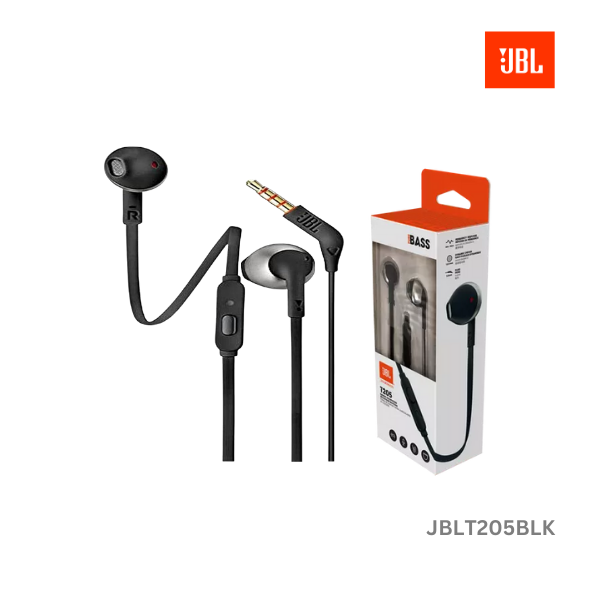 JBL TUNE205 earbud headphones with JBL Pure Bass Sound black