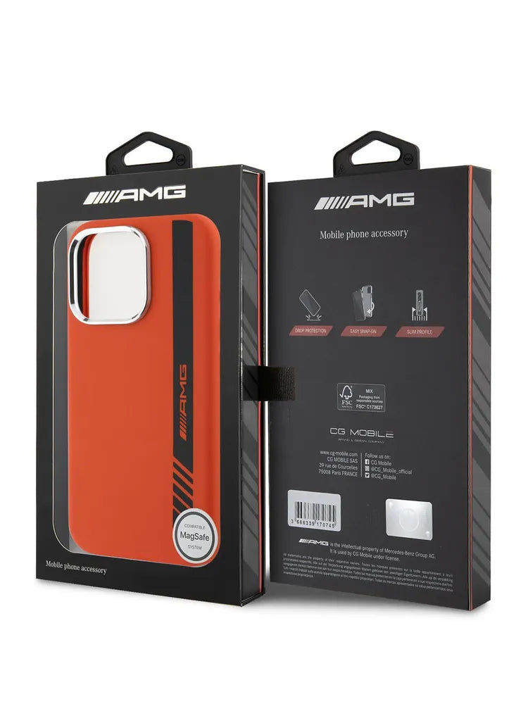 AMG Liquid silicone MagSafe Hardcase for iPhone 16 Pro with metal camera protection orange