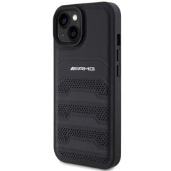 AMG AMHCP15SGSEBK iPhone 15 / 14 / 13 black hardcase with Leather Debossed Lines