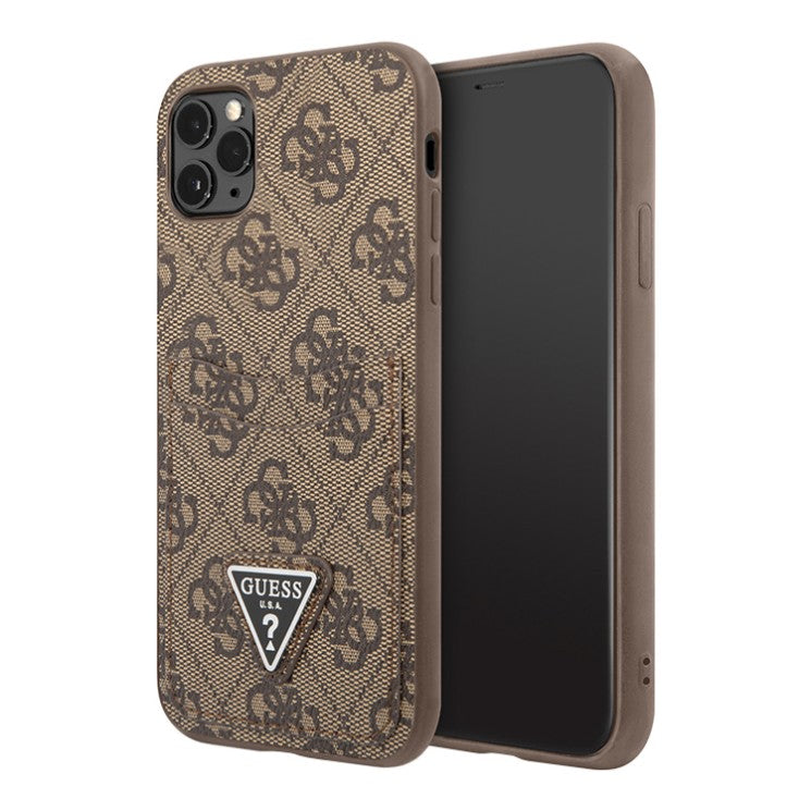 Guess GUHCN65P4TPW iPhone 11 Pro Max brown hardcase 4G Triangle Logo Cardslot