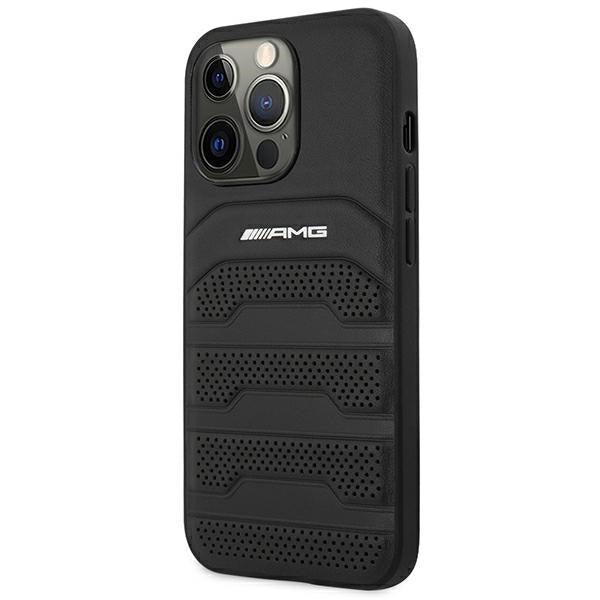 AMG AMHCP14XGSEBK iPhone 14 Pro Max black hardcase Leather Debossed Lines
