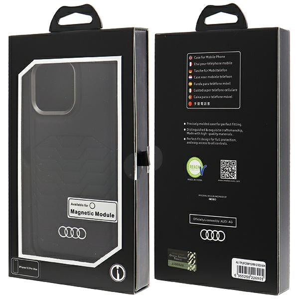 Audi Synthetic Leather MagSafe iPhone 15 Pro Max black hardcase AU-TPUPCMIP15PM-GT/D3-BK