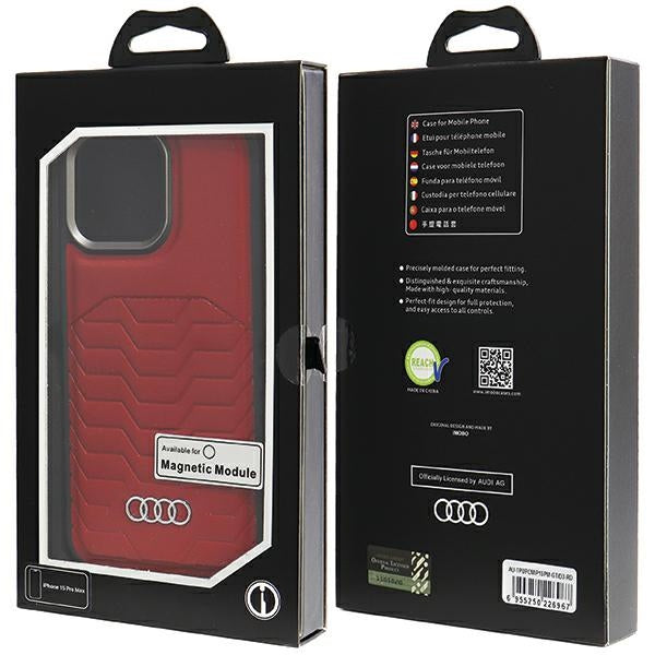 Audi Synthetic Leather MagSafe iPhone 15 Pro Max red hardcase AU-TPUPCMIP15PM-GT/D3-RD