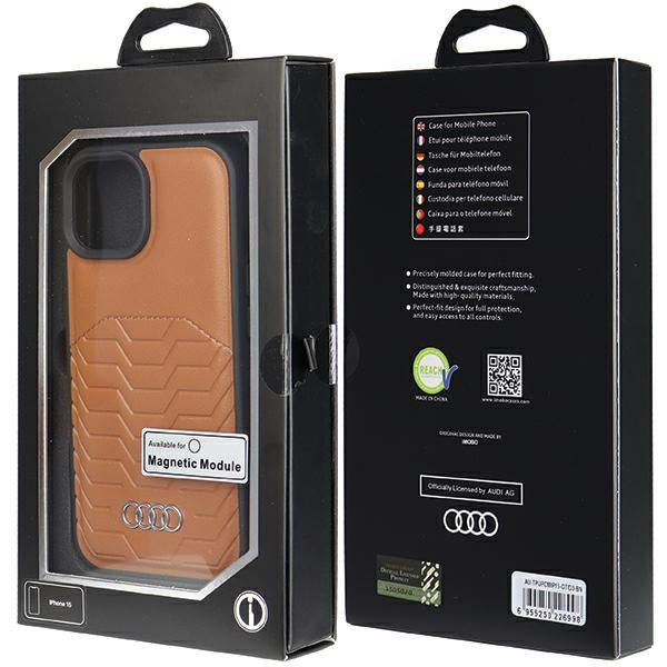 Audi Synthetic Leather MagSafe iPhone 15 / iPhone 14 / iPhone 13 Brown hardcase AU-TPUPCMIP15-GT/D3-BN