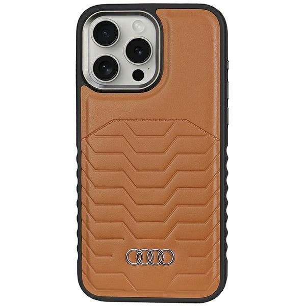 Audi Synthetic Leather MagSafe iPhone 15 Pro Max Brown hardcase AU-TPUPCMIP15PM-GT/D3-BN