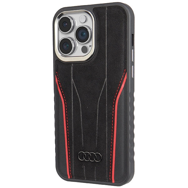 Audi Genuine Leather MagSafe iPhone 14 Pro black-red hardcase AU-TPUPCMIP14P-R8/D3-RD