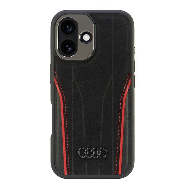 Audi Genuine Leather MagSafe iPhone 16 black-red hardcase AU-TPUPCMIP16-R8/D3-RD