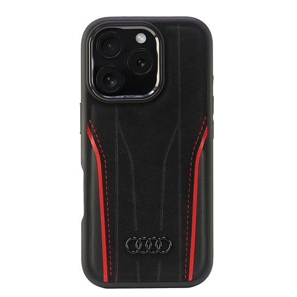 Audi Genuine Leather MagSafe iPhone 16 Pro black-red hardcase AU-TPUPCMIP16P-R8/D3-RD