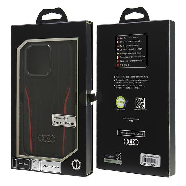 Audi Genuine Leather MagSafe iPhone 16 Pro Max black-red hardcase AU-TPUPCMIP16PM-R8/D3-RD