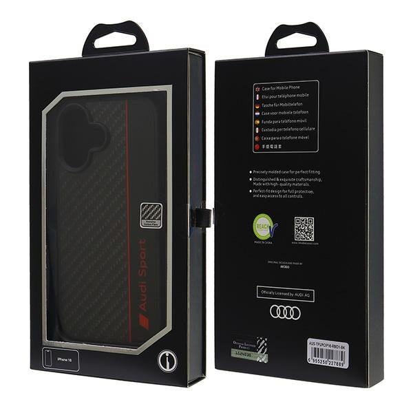 Audi Carbon Fiber Stripe iPhone 16 black hardcase AUS-TPUPCIP16-R8/D1-BK