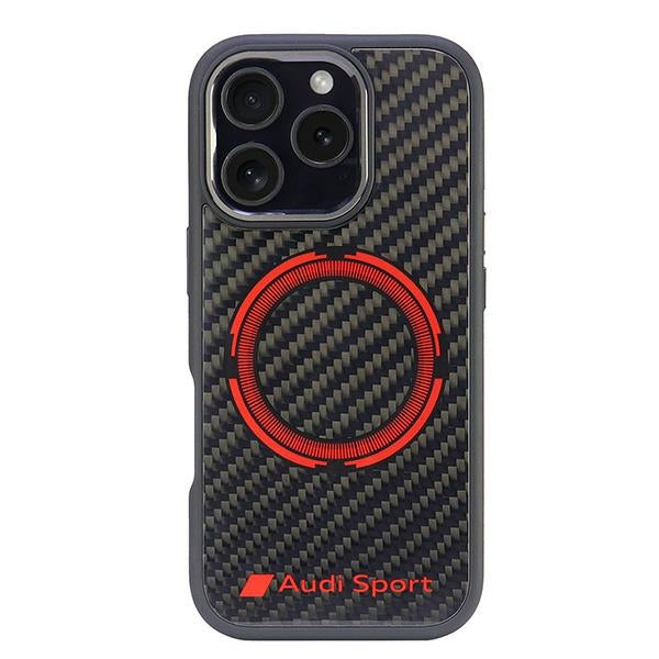 Audi Carbon Fiber Sport Red Circle MagSafe iPhone 16 Pro black hardcase AUS-TPUPCMIP16P-RSQ/D5-BK