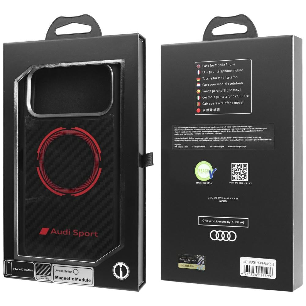 Audi Carbon Fiber Sport Red Circle MagSafe iPhone 17 Pro black hardcase AUS-TPUPCMIP17P-RSQ/D5-BK