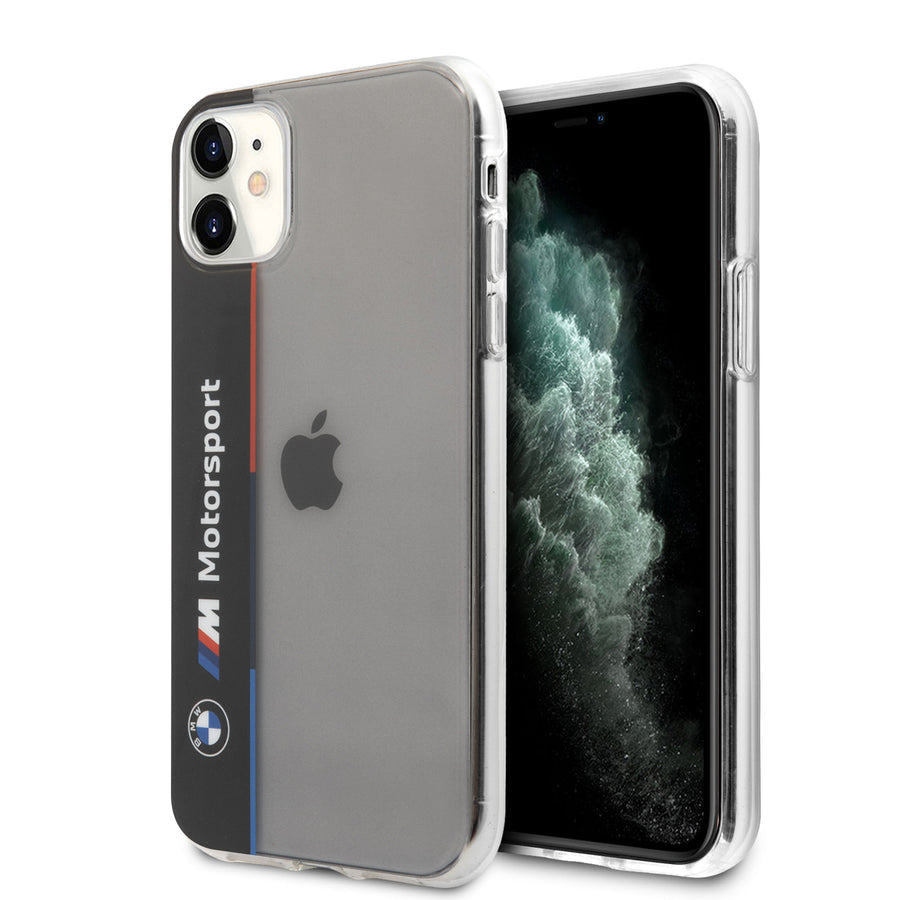 BMW BMHCN61SKTVK iPhone 11 black Hard Case Clear Motorsport Vertical Tricolor Stripes