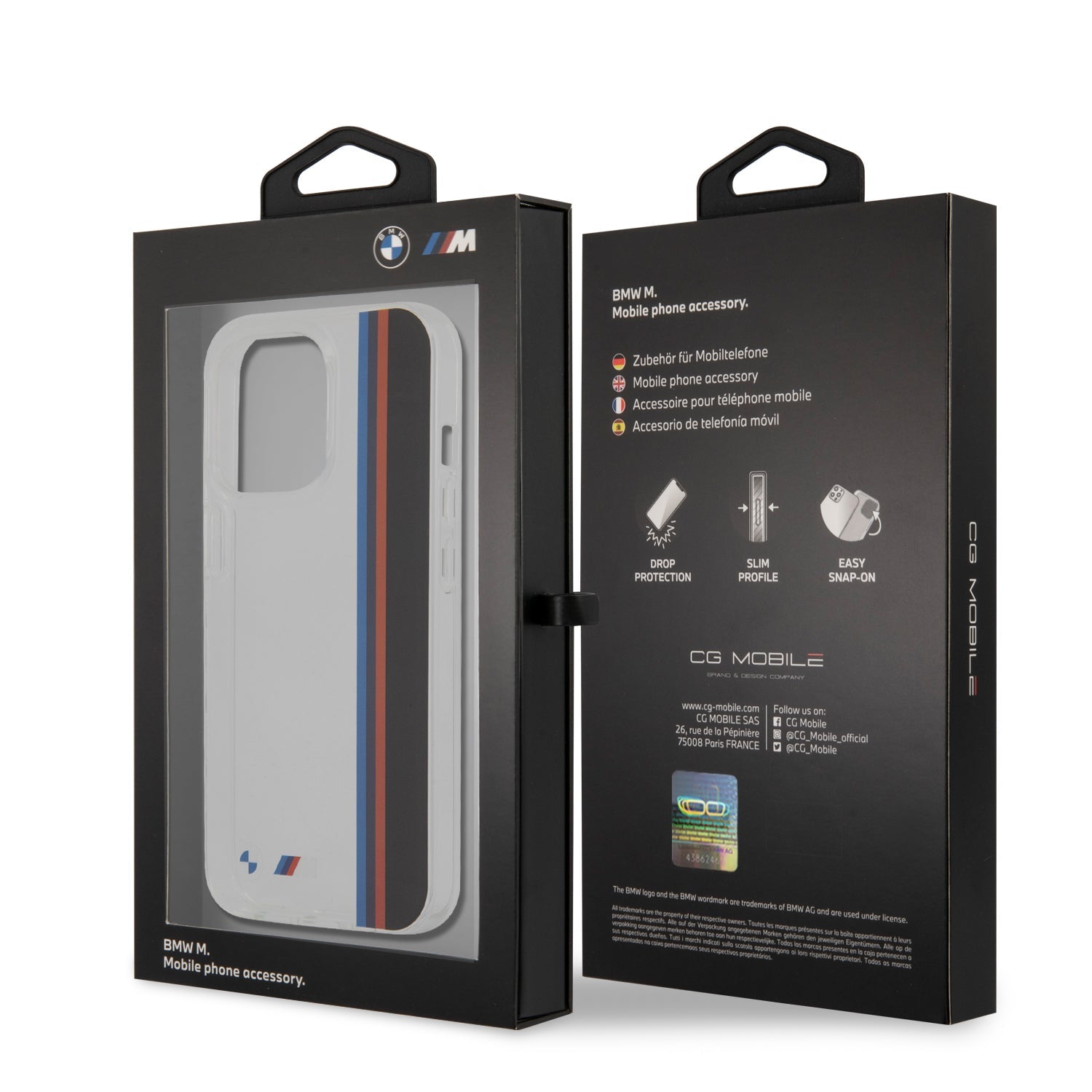 BMW BMHCP13LMHTVK iPhone 13 Pro Hard Case M Collection PC/TPU Hard Case Vertical Tricolor Lines & Black Stripe
