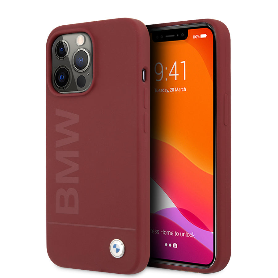 BMW BMHCP13LSLBLRE iPhone 13 Pro Red hardcase Liquid Silicone Case Tone On Ton Metal Logo