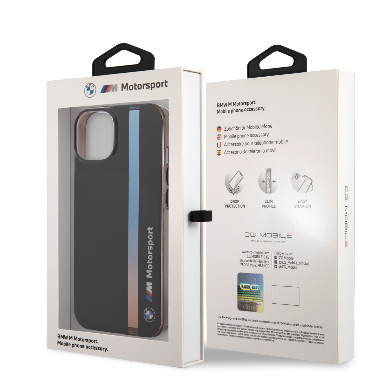 BMW BMHCP14M22HVGV iPhone 14 Plus Black Motorsport Collection Case Printed Tricolor Fading Stripe