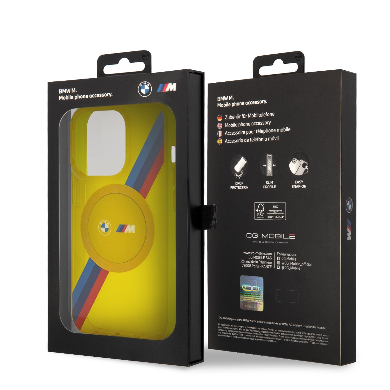 BMW BMHMP15LHDTY iPhone 15 Pro Yellow hardcase Tricolor Strips MagSafe