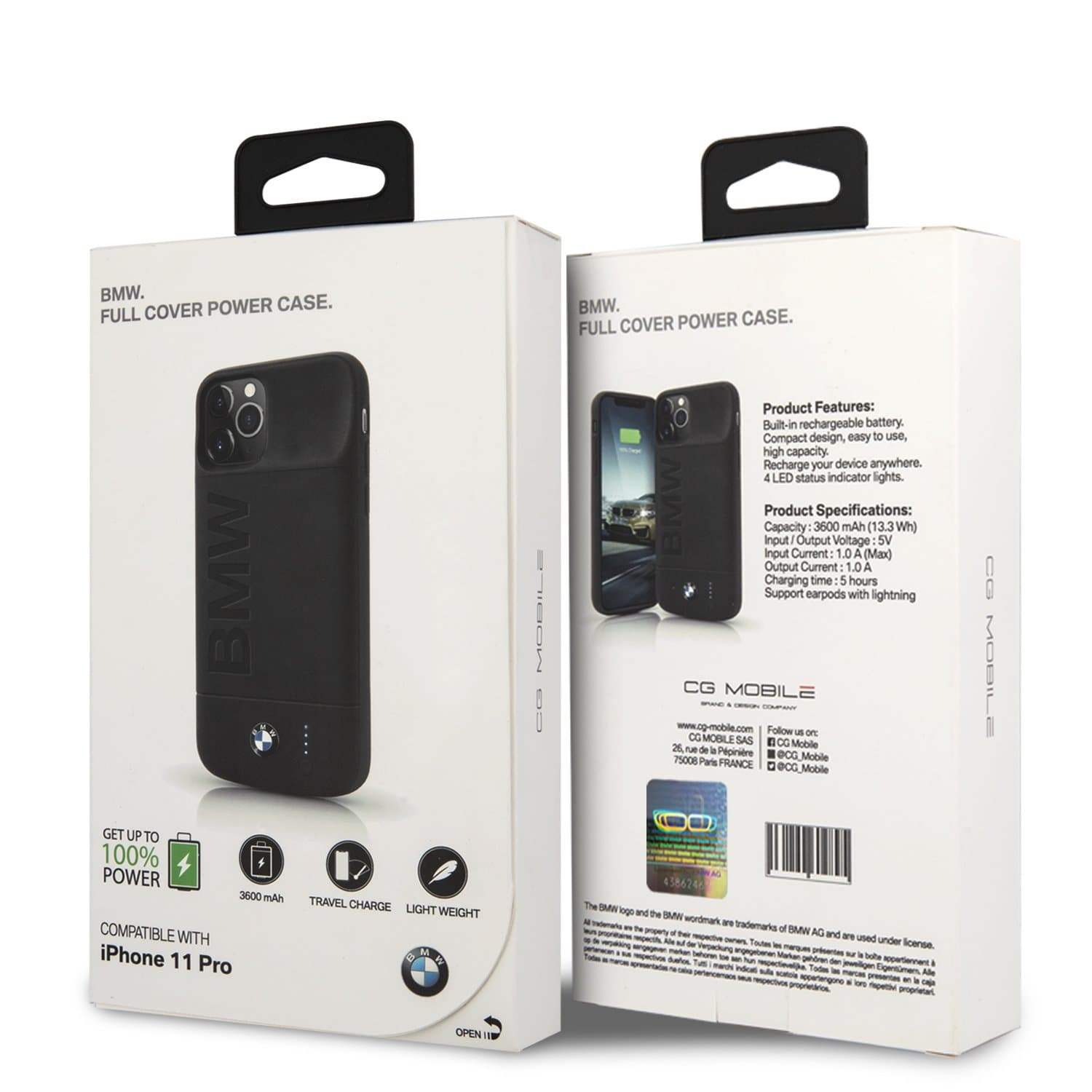 BMW BMPCFCN61DEBK iPhone11 Hard Case Black power full rubber finish with build in 4000 mAh Powerbank