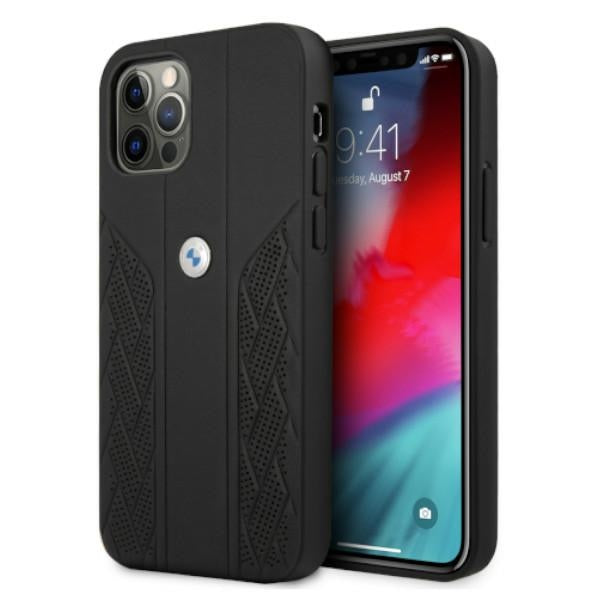 Case for BMW BMHCP12MRSPPK iPhone 12/12 Pro black hardcase Leather Curve Perforate