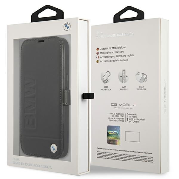 BMW BMFLBKP13MSLLBK iPhone 13 mini black Real Leather book Signature