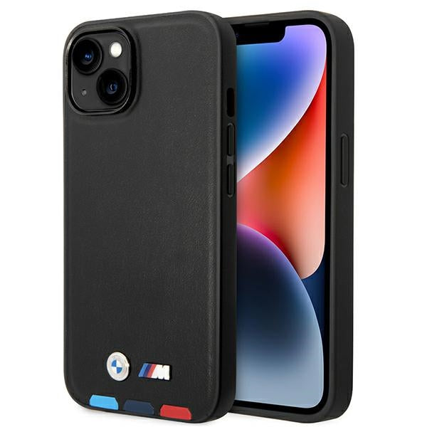 BMW BMHCP14S22PTDK iPhone 14 black Leather Stamp Tricolor