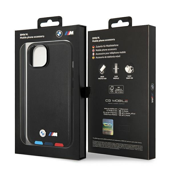 BMW BMHCP14S22PTDK iPhone 14 black Leather Stamp Tricolor