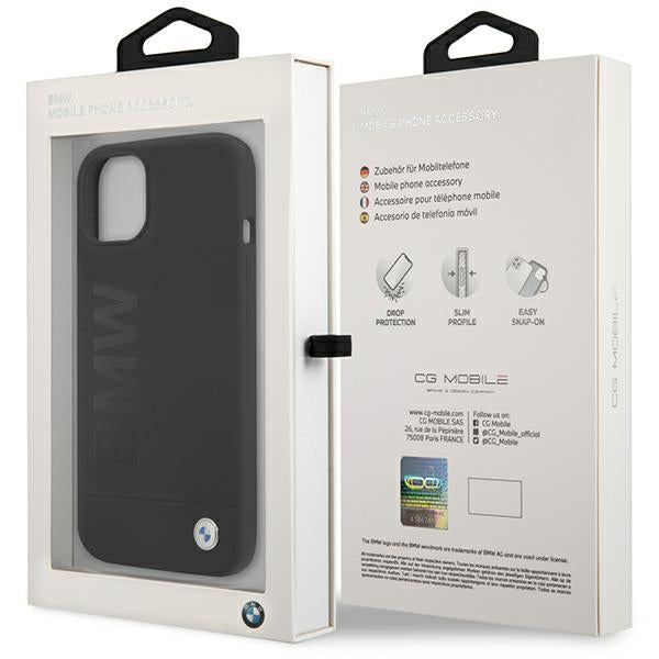 BMW BMHMP13MSLLBK iPhone 13 black Leather Case BlackHot Stamp and Metal Logo