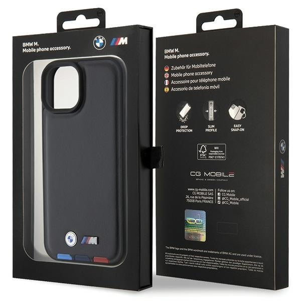 BMW BMHCP15S22PTDK iPhone 15 / iPhone 14 / iPhone 13 black Leather Stamp Tricolor