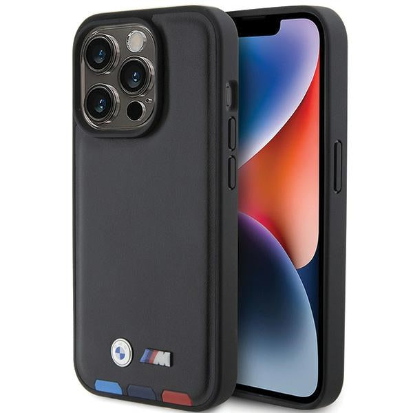 BMW BMHCP15L22PTDK Case for iPhone 15 Pro black Leather Stamp Tricolor