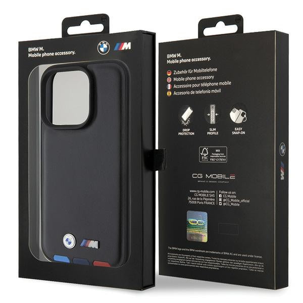 BMW BMHCP15L22PTDK Case for iPhone 15 Pro black Leather Stamp Tricolor
