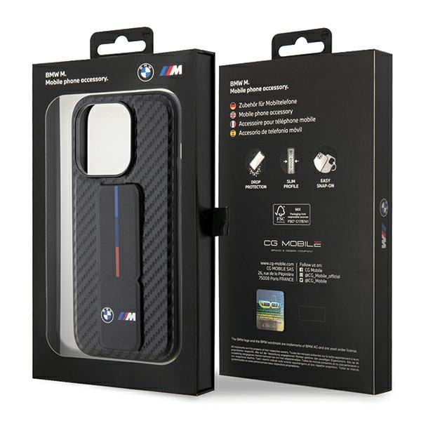 BMW BMHCP16XGSPCCK iPhone 16 Pro Max black hardcase M Grip Stand Smooth and Carbon