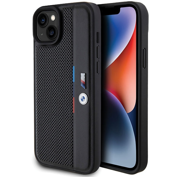 BMW BMHCP15S23PUPVK iPhone 15 / iPhone 14 / iPhone 13 Black hardcase Perforated Tricolor Line