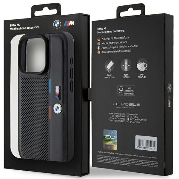 BMW BMHCP15L23PUPVK iPhone 15 Pro black hardcase Perforated Tricolor Line