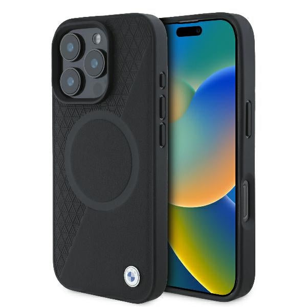 BMW BMHMP16L23RTPK iPhone 16 Pro black hardcase Sign Leather Half Textured And Circle
