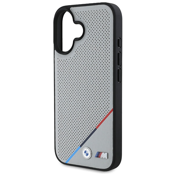 BMW BMHMP16S23PUPDG iPhone 16 grey hardcase M Perforated Tricolor Line MagSafe