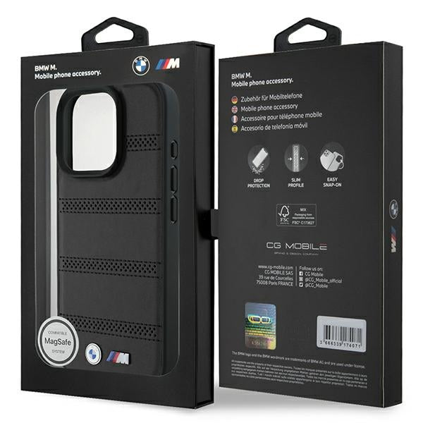 BMW BMHMP16L23PUSPK iPhone 16 Pro black hardcase M Perforated And Stitched Line MagSafe