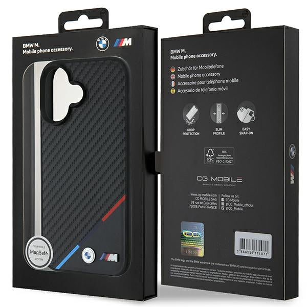 BMW BMHMP16S23PUDTK iPhone 16  black hardcase M Carbon Tricolor Line MagSafe