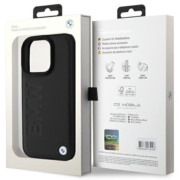 BMW BMHCP16LSLLBK iPhone 16 Pro black hardcase Leather Hot Stamp