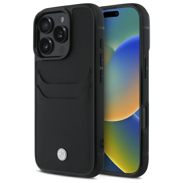 BMW BMHCP16X22RSEPK iPhone 16 Pro Max black hardcase Sign Leather Cardslot