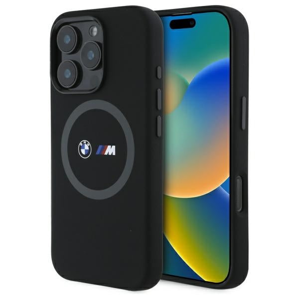 BMW BMHMP16L23SROK iPhone 16 Pro black hardcase M Silicone Printed Ring MagSafe