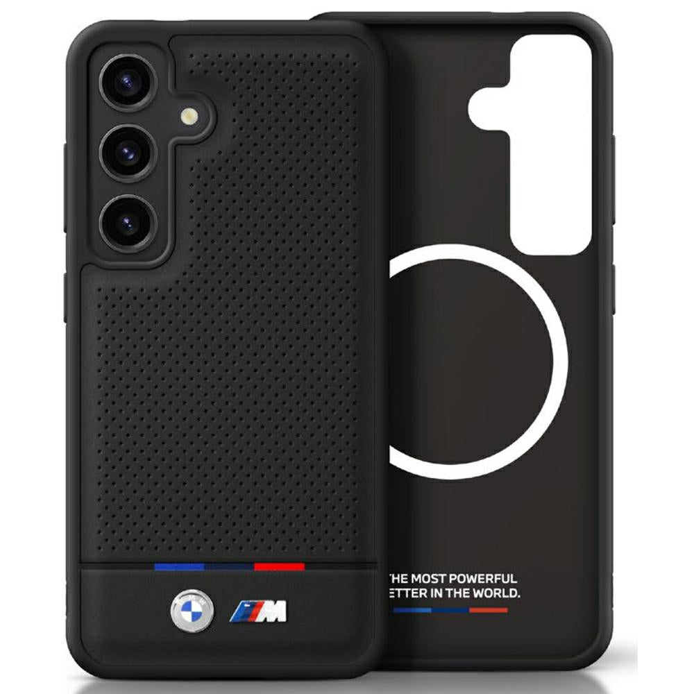 BMW BMHMS25M24PUHOTK Leather Tricolor Stripe MagSafe for Samsung Galaxy S25 Plus Black