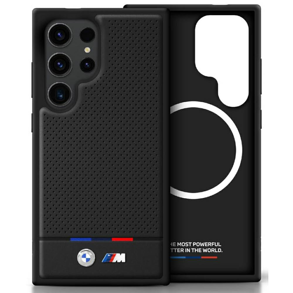 BMW BMHMS25L24PUHOTK Leather Tricolor Stripe MagSafe for Samsung Galaxy S25 Ultra Black