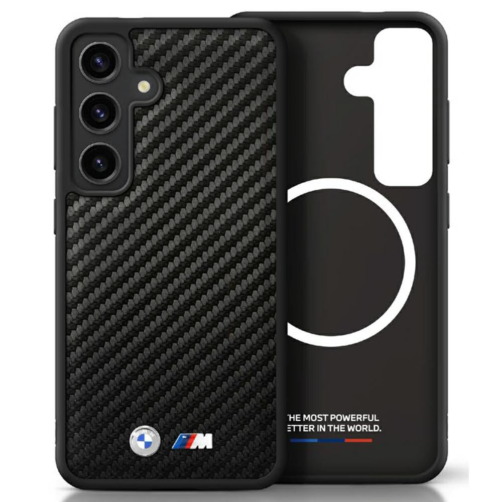 BMW BMHMS25S24PUCILK Leather Carbon MagSafe for Samsung Galaxy S25 Black